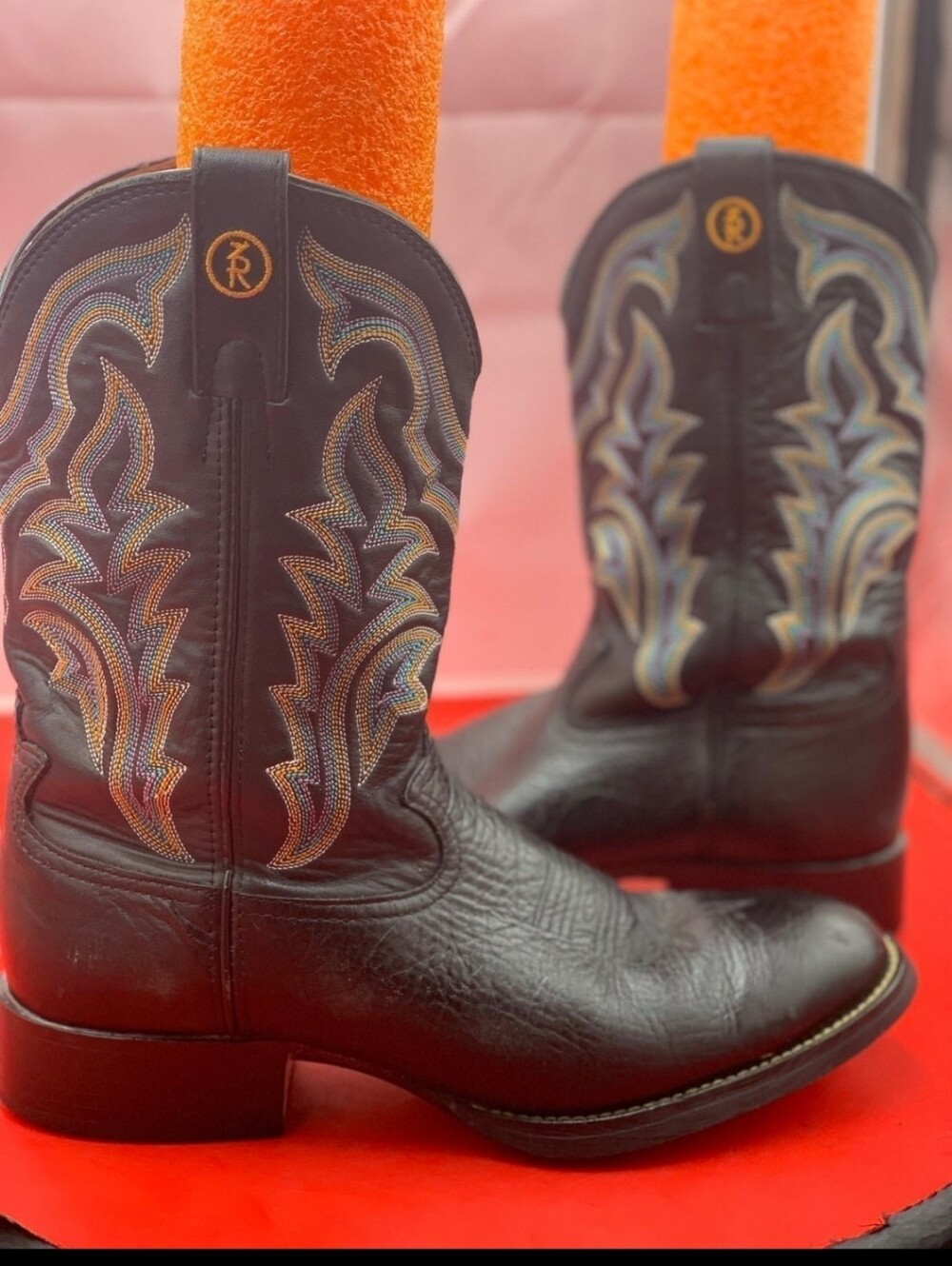 Tony Lama Men's 10.5 D Black Western Cowboy Boots with Multicolor Stitching
